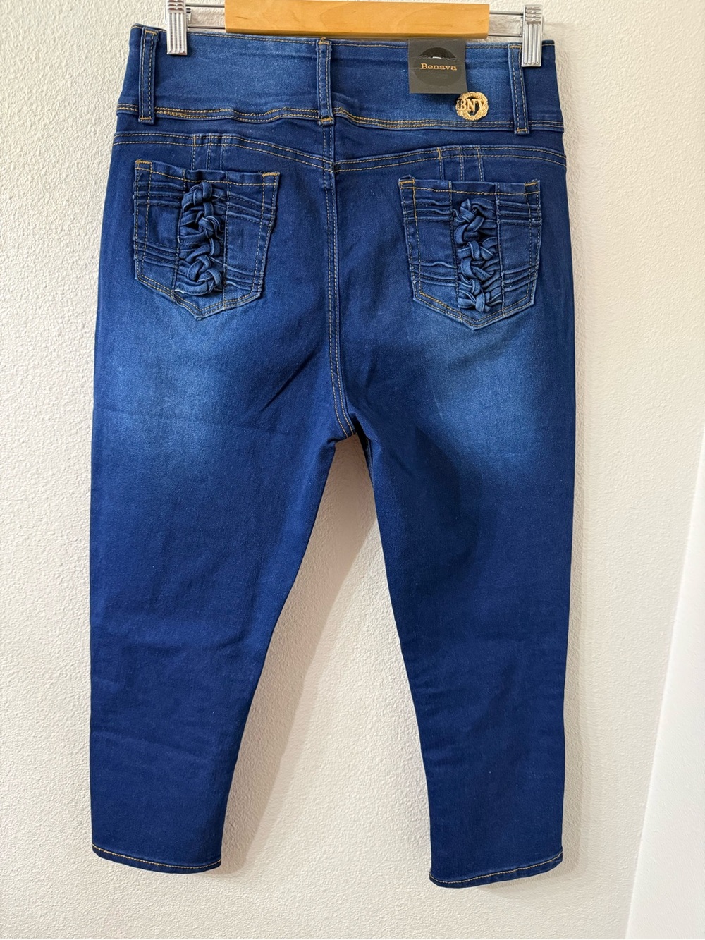 Benava High-Rise Butt-Lift Jeans, 3-Button Tummy Control Stretch Denim Capris - Picture 2 of 9